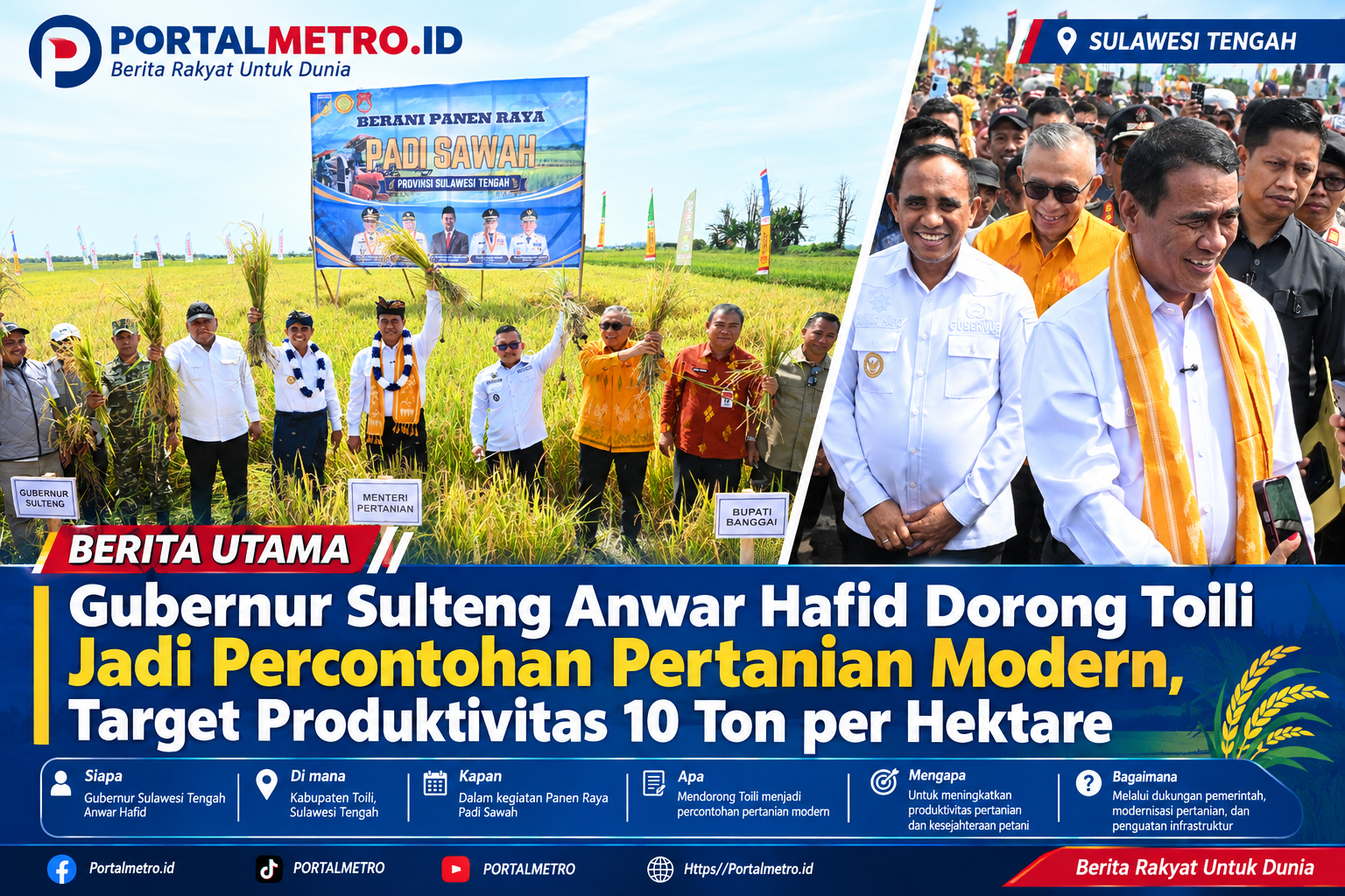 Gubernur Anwar Hafid Dorong Toili Jadi Percontohan Pertanian Modern, Target Produktivitas 10 Ton per Hektare